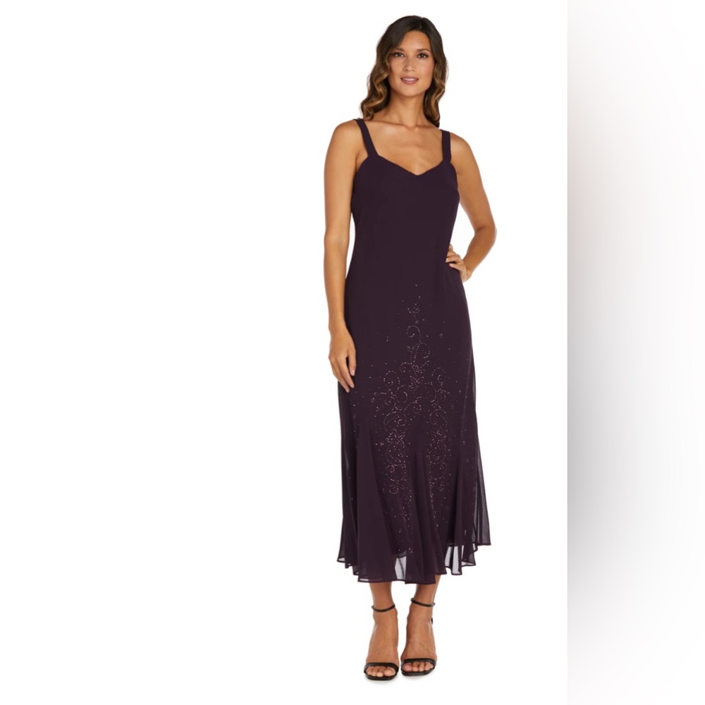 R&M Richards Plum Chiffon Maxi Dress with Beaded Detail - Picture 3 of 16